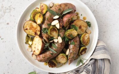 Sheet Pan Sausage, Brussels Sprouts, and Potatoes