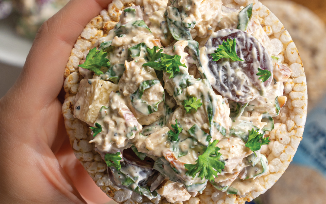 Lightly Salted Rice Cakes with Basil Chicken Salad